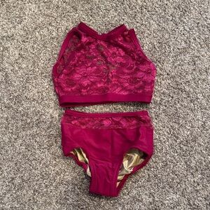 Chic Lace Kids Matching Dancewear Set in Magenta